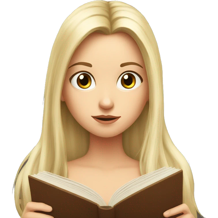 A white girl glaring at a book with long hairs emoji