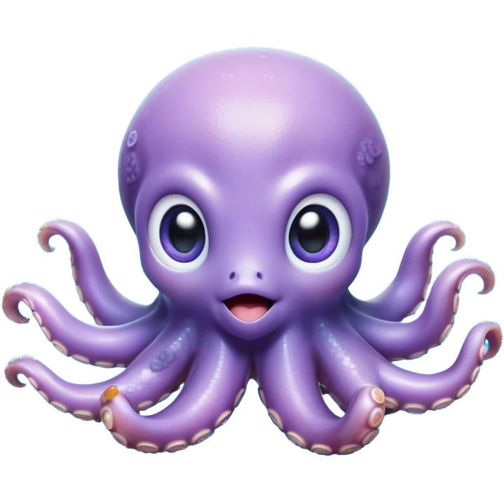 Cinematic Cute Baby Octopus Portrait Emoji, Head tilted slightly in a curious and endearing way, featuring a smooth, rounded light blue-purple body with enormous, sparkling eyes filled with warmth and innocence, delicate tentacles curling playfully, Simplified yet irresistibly adorable features, highly detailed, glowing with a soft, dreamy marine glow, high shine, affectionate and gentle, stylized with a touch of whimsical deep-sea charm, soft glowing outline, capturing the essence of a tiny, inquisitive octopus that looks ready to gently drift into your heart! emoji