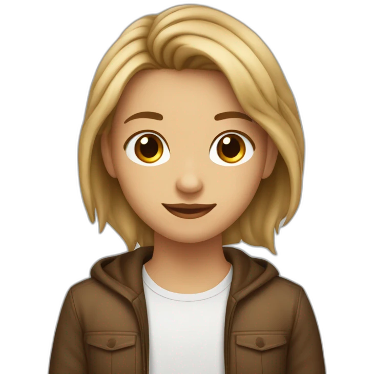 un adolescente con pelo liso y cafe castaño claro con ojos azul emoji