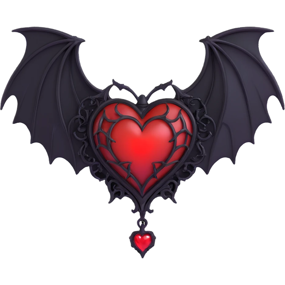 black gothic heart with glowing red veins and small gothic bat wings, ornate, dark, elegant emoji