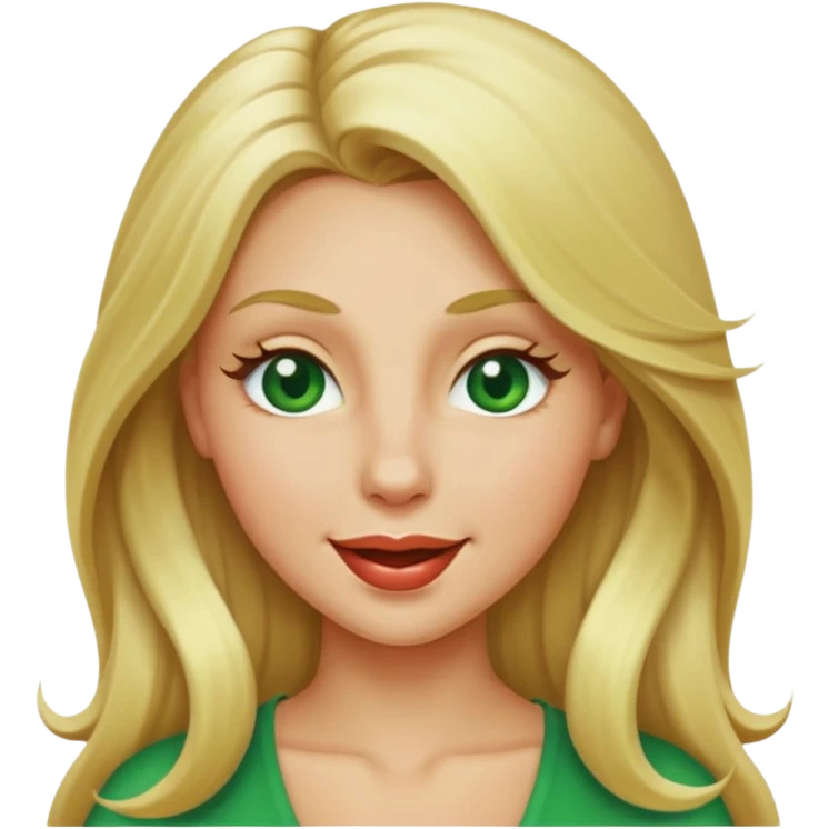 blonde with long hair and green eyes, winking, iOS Apple emoji style emoji