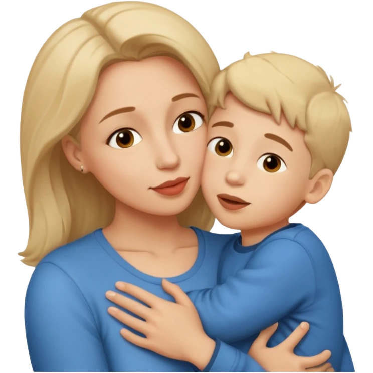 A mother and her young son hug and kiss on the lips. emoji