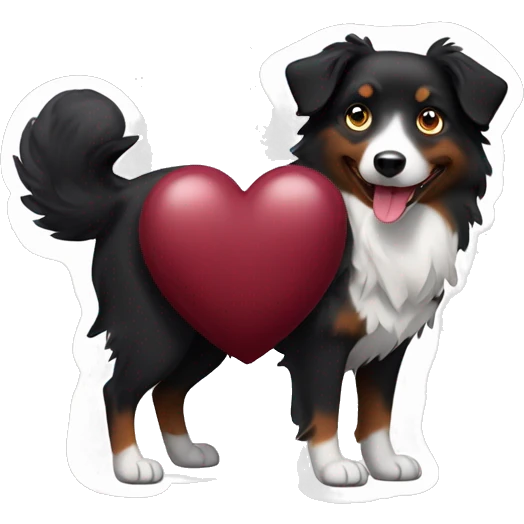 Small black australian shepherd dog with huge maroon heart emoji