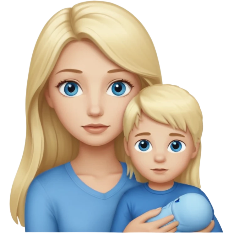 blonde girl with blue eyes, lashes, long hair Holding her little Boy  emoji
