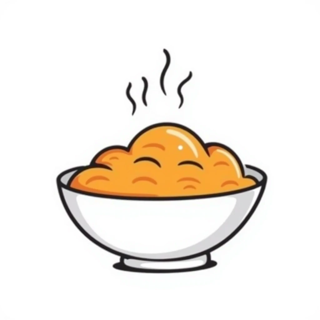 hand-drawn bowl of rice with orange-colored grains, steaming hot emoji