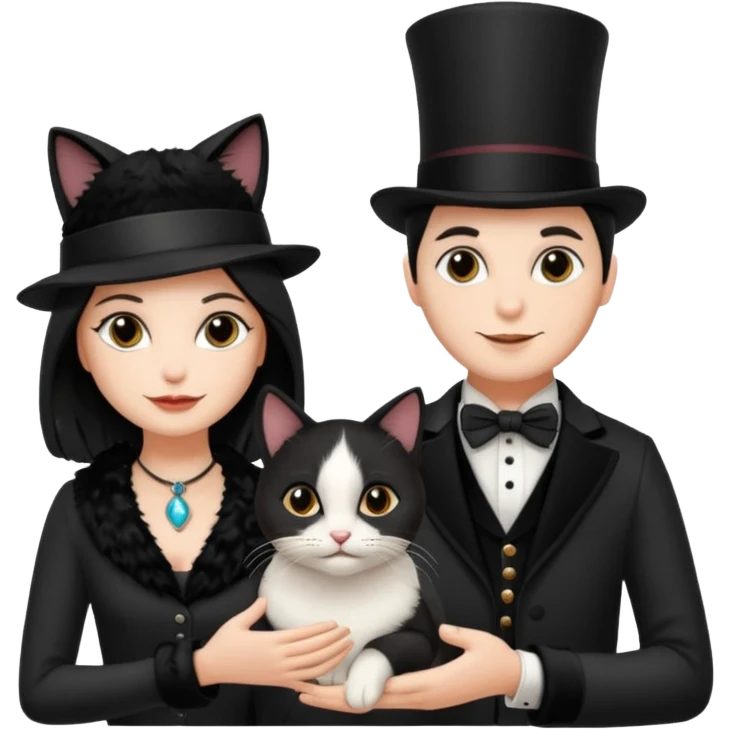 magician couple and their pet cat emoji