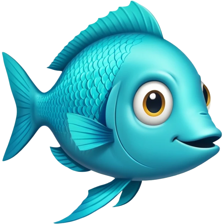 bright turquoise fish in perfect flat side profile, exactly facing right, single eye visible, completely 2D side view only, derpy stupid expression, no perspective at all emoji