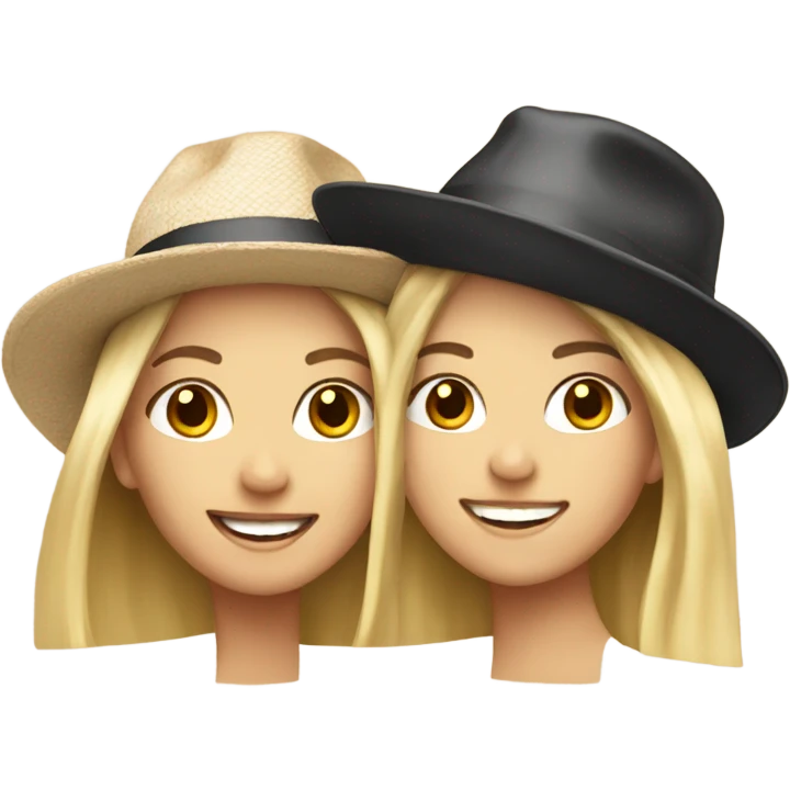 blonde and brunette girls with hat smiling emoji