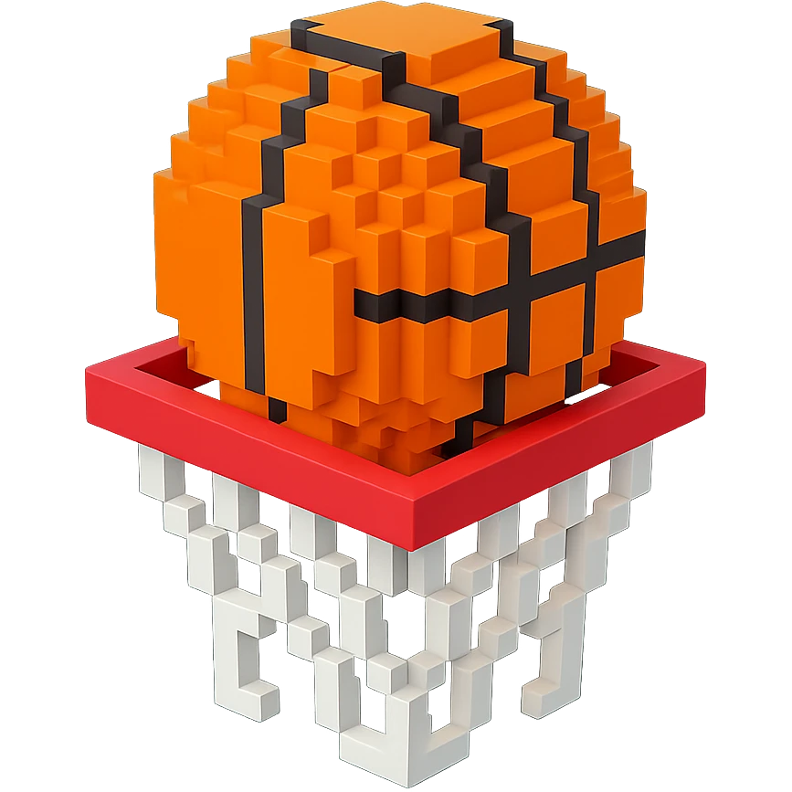 A voxel-style basketball in a net emoji