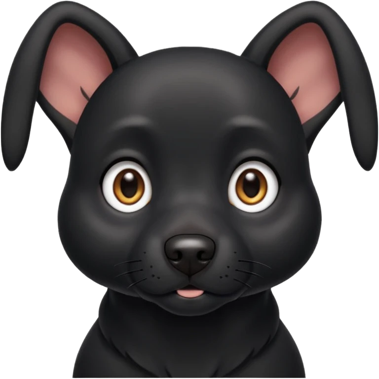 Shadow is a black dog with big upright ears and bright, expressive eyes. He has a sleek, dark coat and a calm but alert look. His face is gentle and intelligent, with a slightly curious expression. Shadow looks loyal, attentive, and a little playful, giving off both a protective and affectionate  emoji