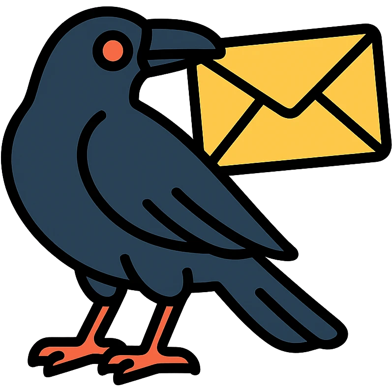 raven holding a letter in its beak colored icon emoji