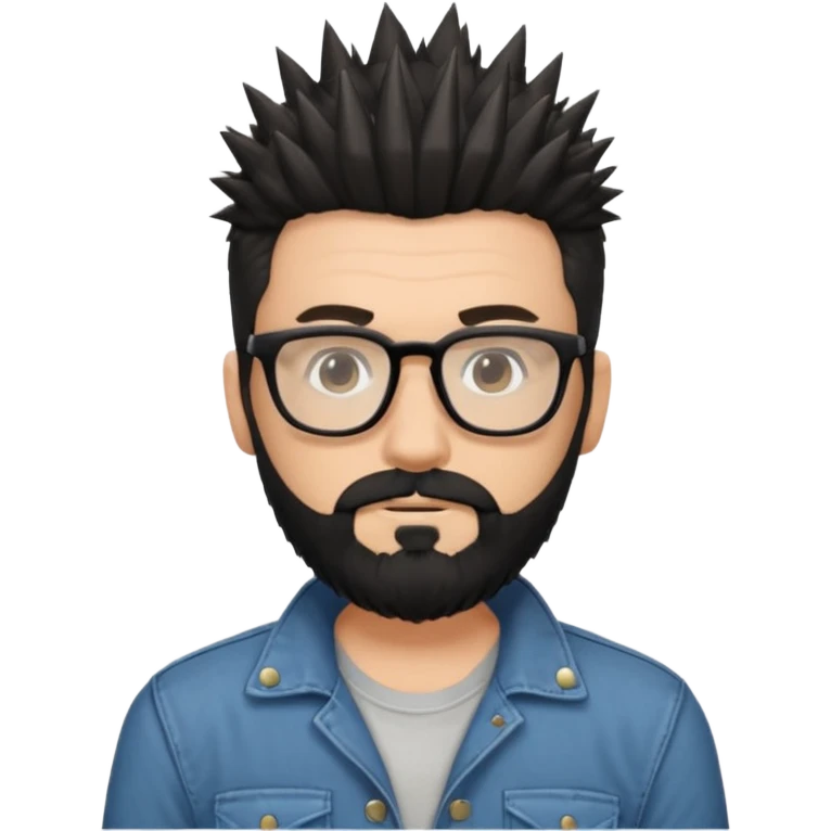 یه پسر سفید پوست با ریش مشکی و مدل موی جذاب که موهاش رو به بالاهست و عینک زده مدل موهاش اسپایکی باشه و لباسش هم رسمی نباشه emoji