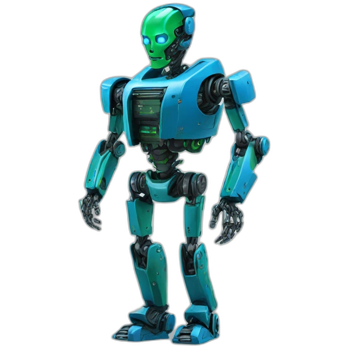 ai robot full body blue and green, terminator emoji