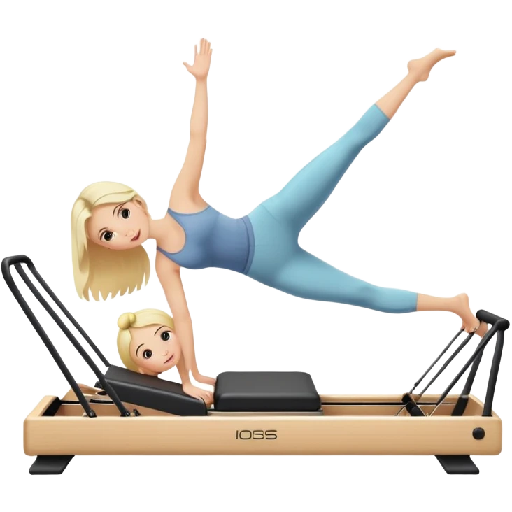 A white blonde girl doing pilates refoemer emoji