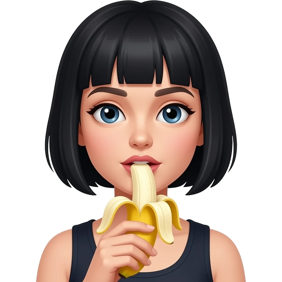 White woman black bob haircut licking a banana emoji