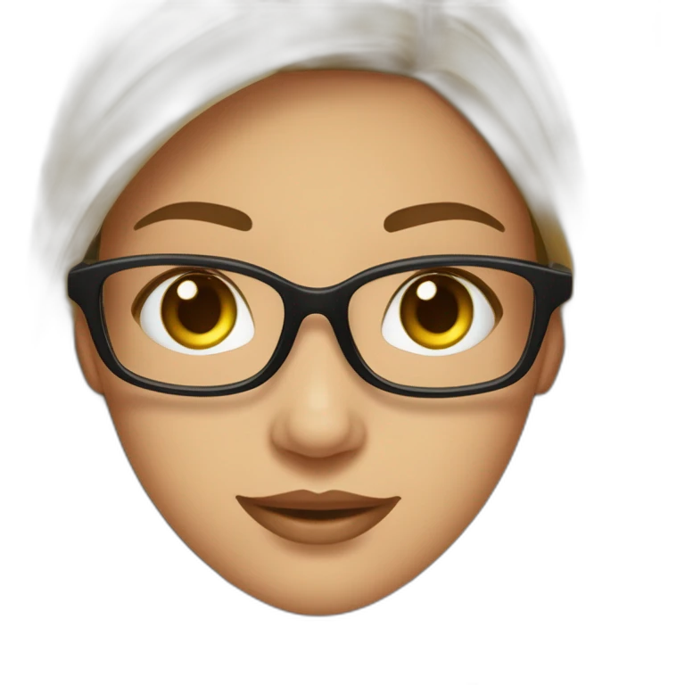 une fille avec de long cheveux noir lisse , et avec des lunette (en forme de carrer un peu déformé) assez grosse comparer a ça tête ,avec la couleur des yeux verts , et la peau assez clair emoji