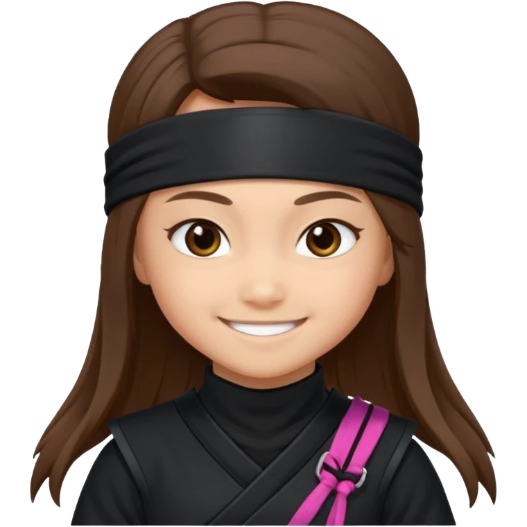 i need girl ninja smile with long brown hair with black costume with name mabel emoji