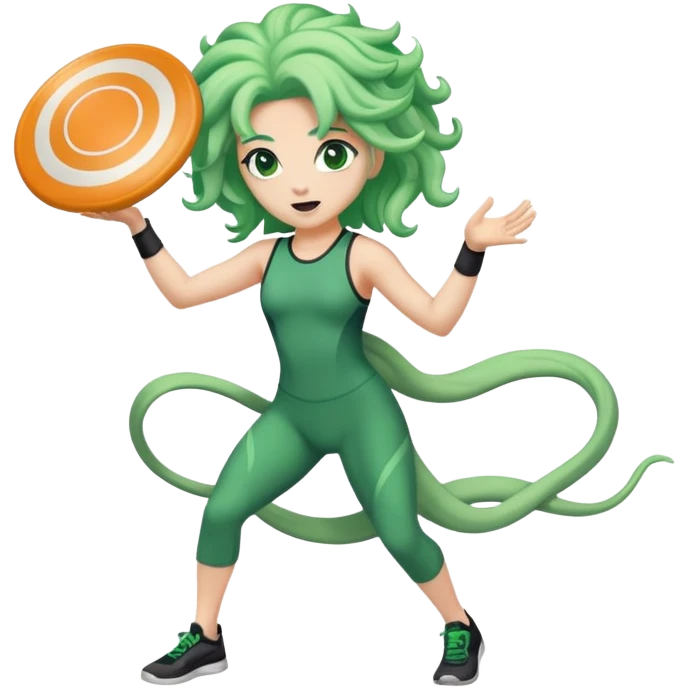 medusa, wearing an athletic outfit, throwing a frisbee emoji