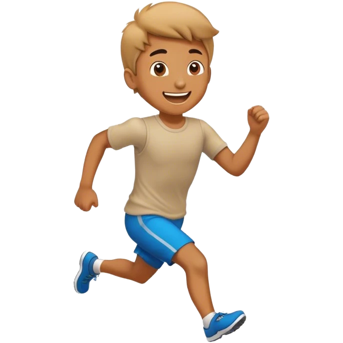 boy running and his face is a happy emoji emoji