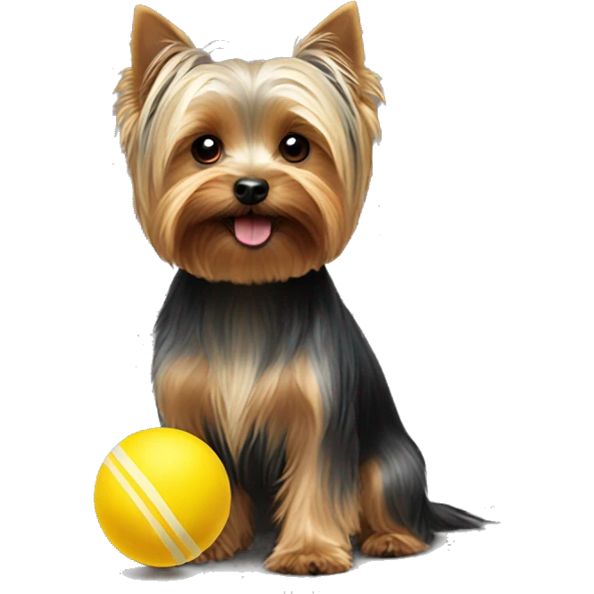 a Yorkshire terrier playing with a little yellow ball emoji
