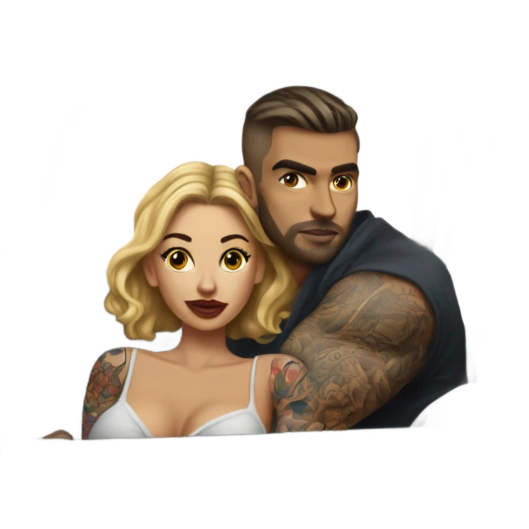 Hyper Realistic gorgeous woman and handsome tattooed man kissing in the front seat of a car emoji