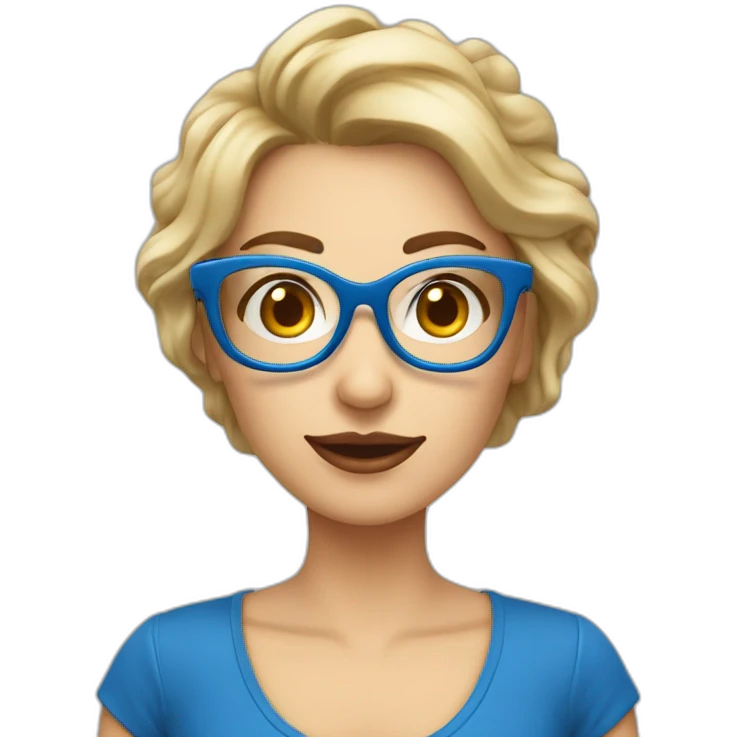 Maestra pelo rubio media melena gafas pequeñas ojos azules emoji