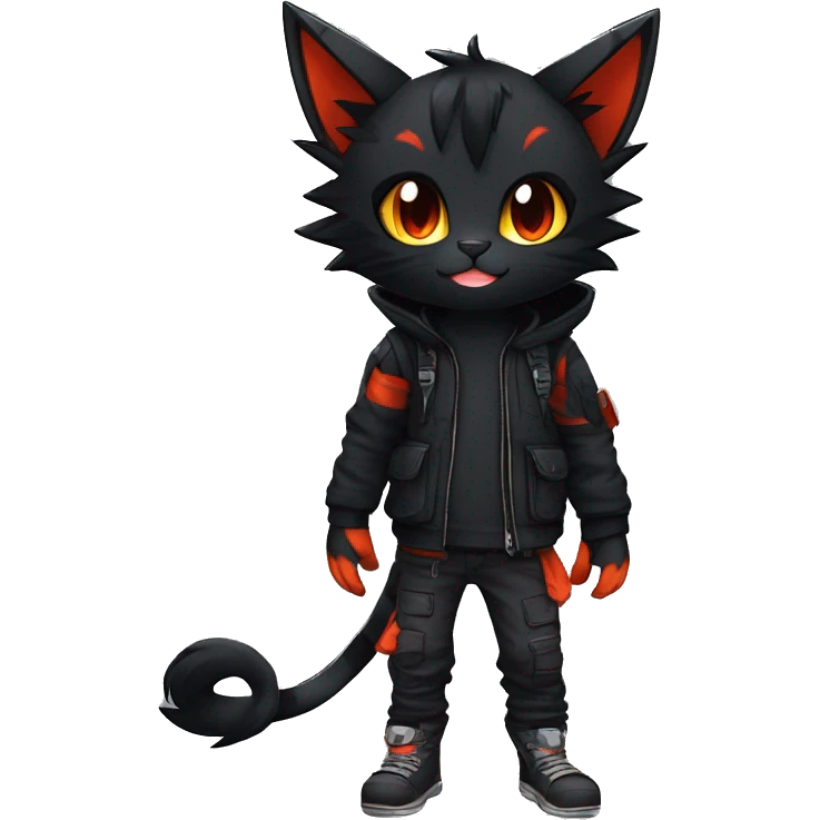 Edgy Shy Anthro boyish cool pretty dark black Litten-Pokémon-cat-fursona techwear emoji