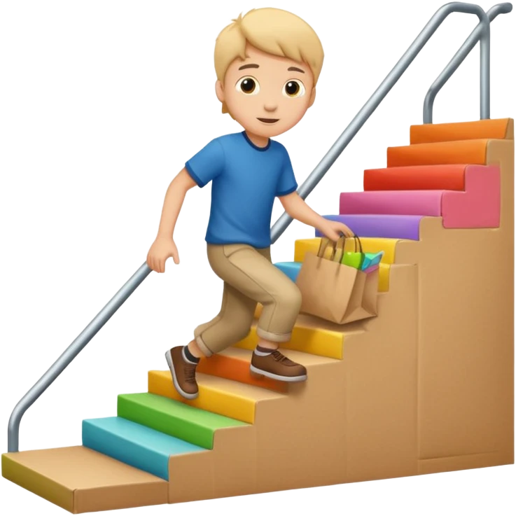 emoji of a boy in a bag stepping on the stairs emoji