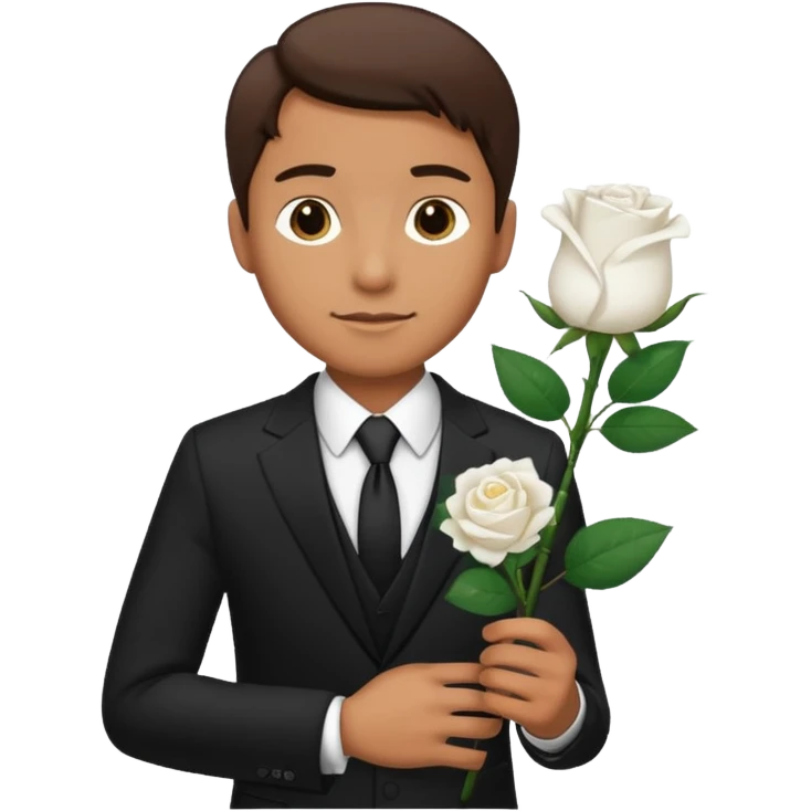 A man in a formal suit holding a white rose emoji