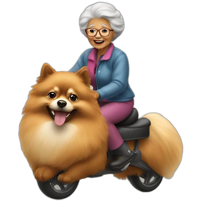 Grandma riding pomeranian emoji
