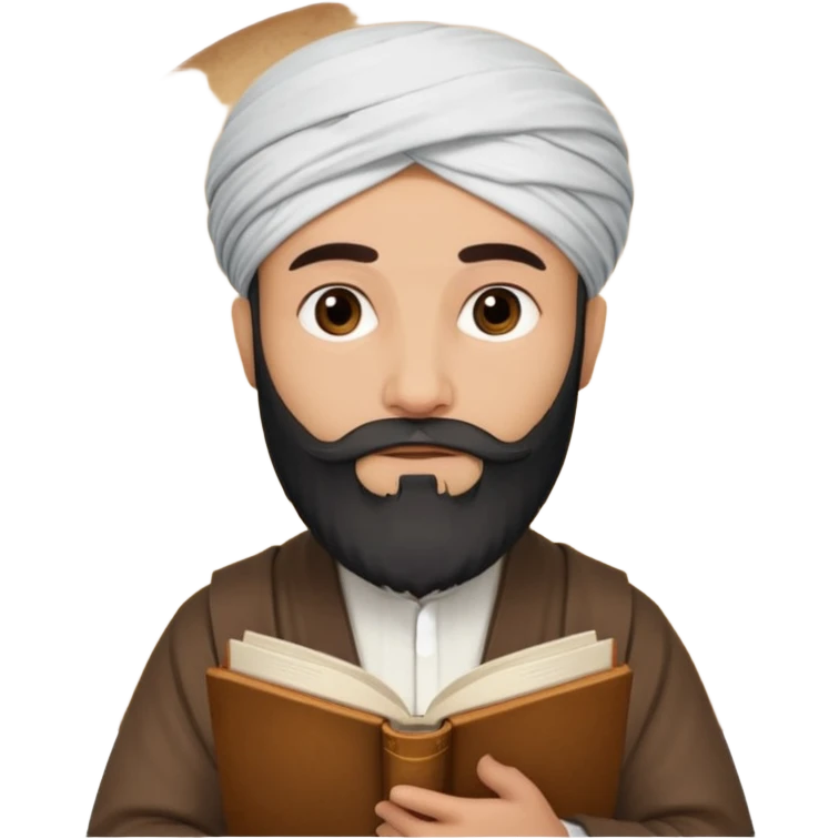 İbni Rüşd inside a circle, as a classic Islamic philosopher, bearded, turban on head, holding a book, simple and clear emoji emoji