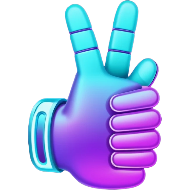 futuristic glowing thumbs up, neon purple and cyan light, dark background, digital tech style emoji