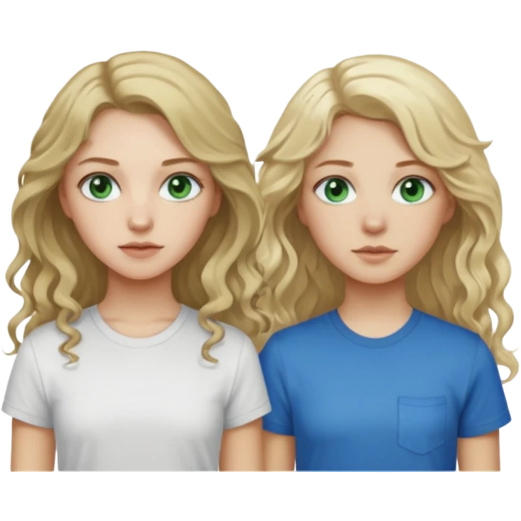 Girl who is pale with long slightly curly hair and green eyes next to a girl with mid length dirty blonde hair and blue eyes who is also pale emoji