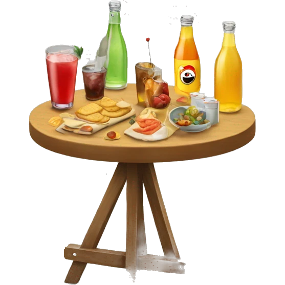 a standing table with a melange of apéro drinks and snacks emoji