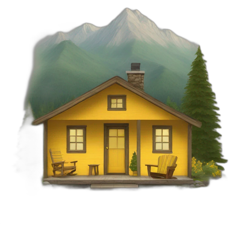 Cabin with yellow armchair on porch emoji