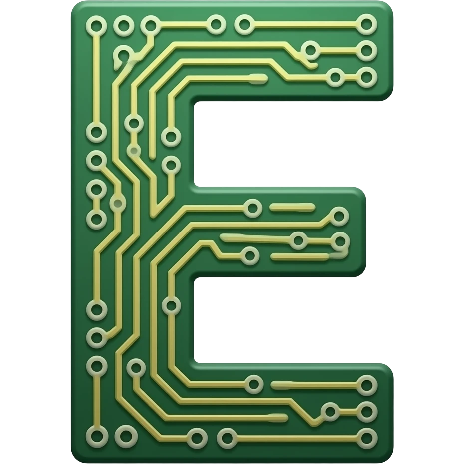 the letter E designed like a circuit board emoji