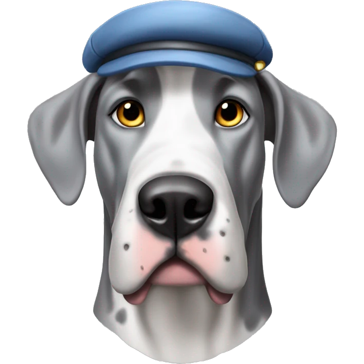 Merle grey Great Dane wearing a fighter fighter hat  emoji
