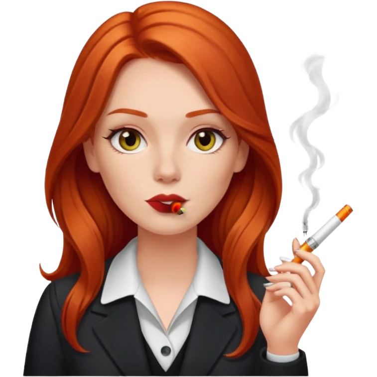 long hair red head office girl, smoking electric ciggarette emoji