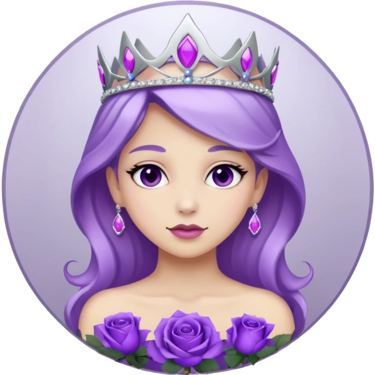 Purple shadow rose silver circle plaque with silver tiara emoji
