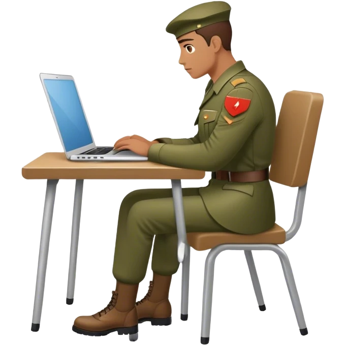 Soldier on a chair watching a laptop, minimalist  emoji