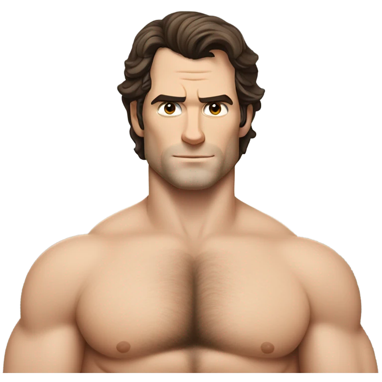 Henry Cavill with an uncovered upper torso, a natural sheen, and noticeable hair across his upper body and beneath his arms. emoji