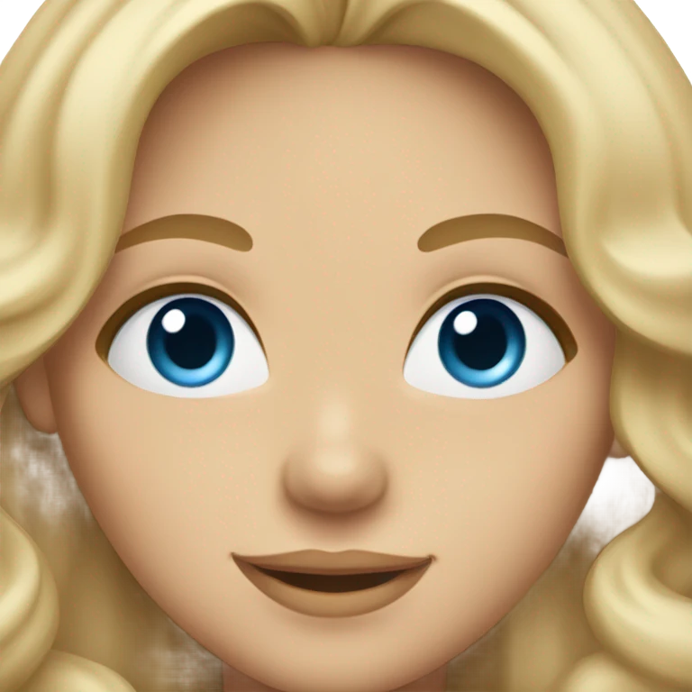 tan blond girl smiling, blue eyes, long eyelashes, wavy haircut  emoji