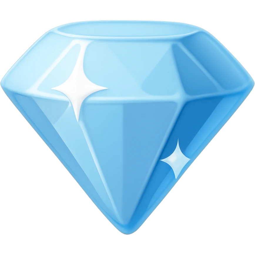 {
  "title": "3D Skeuomorphic Emoji Icon Schema",
  "type": "object",
  "properties": {
    "object": {
      "type": "string",
      "description": "Name of the object to be represented (e.g., 'money bag', 'camera', 'pizza')."
    },
    "style": {
      "type": "string",
      "enum": ["3D skeuomorphic emoji"],
      "description": "Visual style to be used for rendering."
    },
    "materials": {
      "type": "object",
      "properties": {
        "base": {
          "type": "string",
          "description": "Primary material texture, e.g., 'smooth cloth', 'metallic', 'plastic'."
        },
        "details": {
          "type": "array",
          "items": { "type": "string" },
          "description": "Secondary materials or embellishments (e.g., rope, buttons, stitching)."
        }
      }
    },
    "colors": {
      "type": "object",
      "properties": {
        "baseColor": {
          "type": "string",
          "description": "Main color of the object (e.g., '#F5DEB3' for a beige sack)."
        },
        "accentColors": {
          "type": "array",
          "items": { "type": "string" },
          "description": "Accent or highlight colors (e.g., yellow for dollar sign)."
        }
      }
    },
    "lighting": {
      "type": "object",
      "properties": {
        "type": {
          "type": "string",
          "enum": ["soft", "ambient", "studio"],
          "description": "Lighting type used to shade and define volume."
        },
        "shadows": {
          "type": "boolean",
          "description": "Indicates if soft drop shadows are used."
        }
      }
    },
    "geometry": {
      "type": "object",
      "properties": {
        "dimensionality": {
          "type": "string",
          "enum": ["3D"],
          "description": "Indicates that object is rendered in 3D."
        },
        "roundedEdges": {
          "type": "boolean",
          "description": "Indicates if object has smooth, rounded edges."
        }
      }
    },
    "expression": {
      "type": "string",
      "enum": ["playful", "realistic", "friendly"],
      "description": "Overall emotional tone of the icon."
    },
    "background": {
      "type": "string",
      "enum": ["transparent", "white", "gradient"],
      "description": "Background type for the rendered emoji."
    }
  },
  "required": ["object", "style", "materials", "colors", "lighting", "geometry", "expression", "background"]
}

diamond emoji