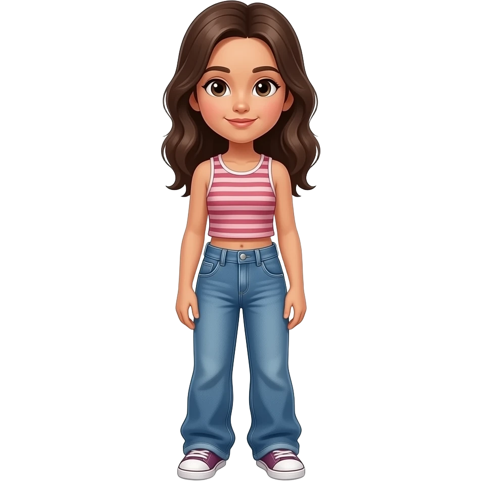 Ich möchte ein Mädchen circa 12 jahre alt ist. Sie hat einen Tanktop und eine Baggy Jeans an. emoji