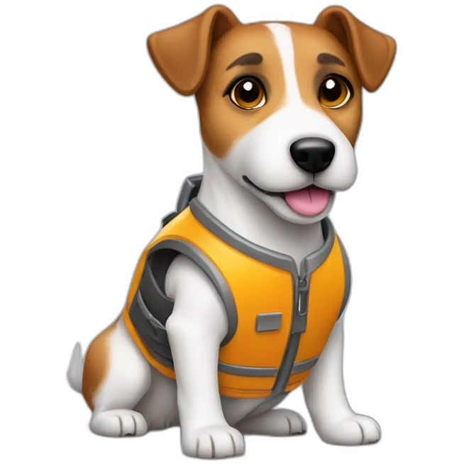 a jack russell terrier dog who works as a switchman and wears a bulletproof vest emoji