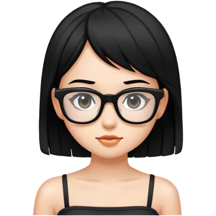 a teen girl with straight black hair wearing glasses and a tube top thats black emoji