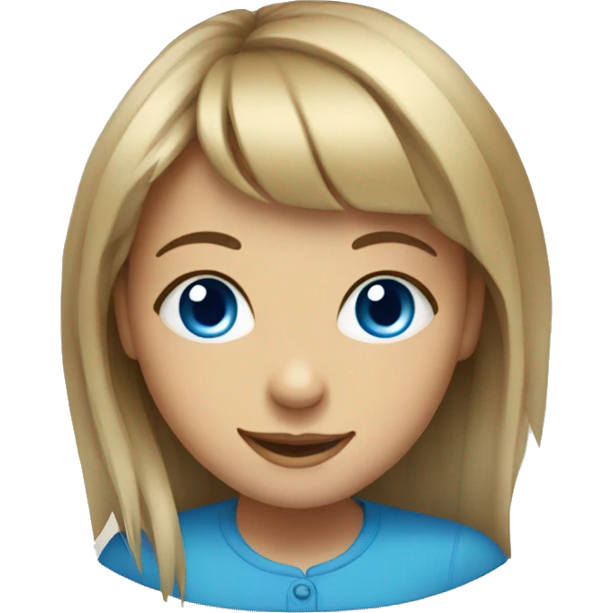 smiling girl portrait with bangs with blue eyes emoji