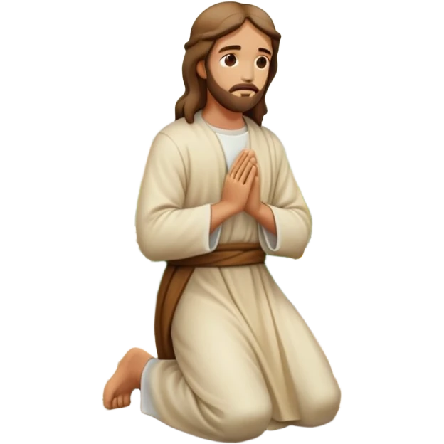Jesus kneeling to pray in a garden, peaceful and reverent atmosphere, emoji style emoji