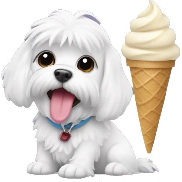 Black Maltese eating ice cream emoji