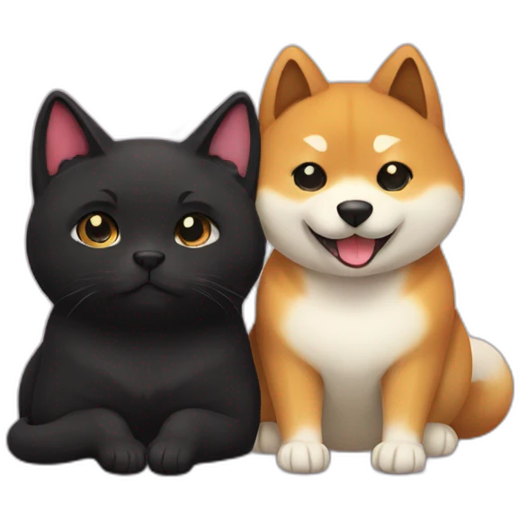 shibainu and black cat being-in-love emoji